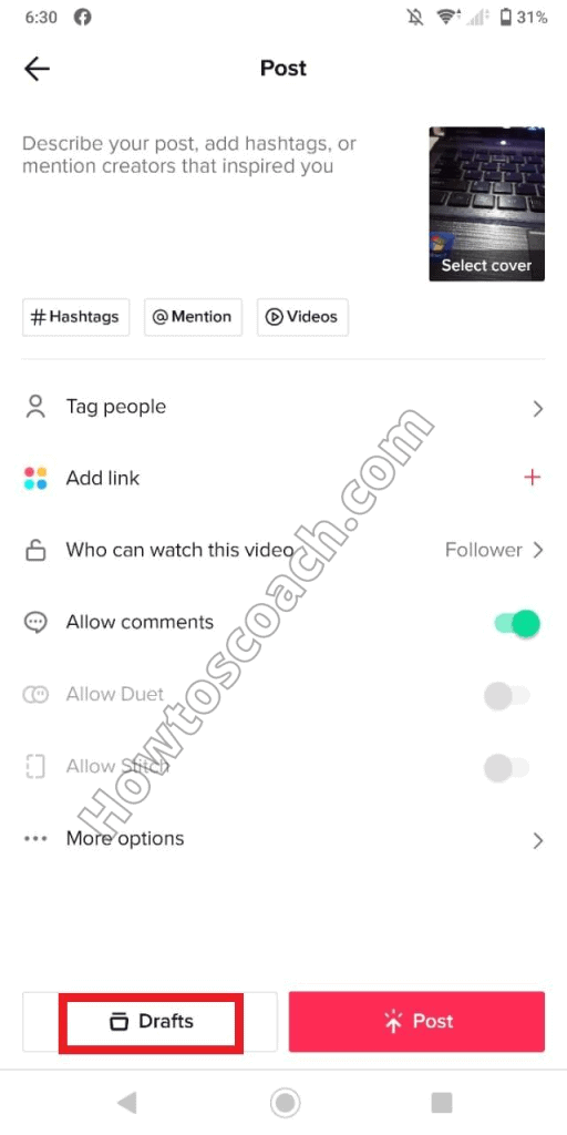 Aquí encontrarás varias configuraciones para aplicar a tu video TikTok