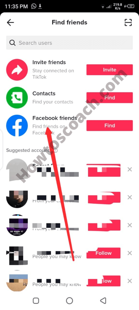 Puede ver la función de "Buscar amigos de Facebook";  tócalo. 