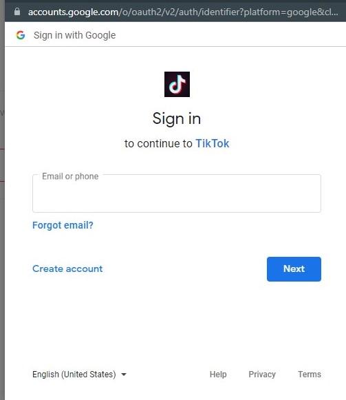 Iniciar sesión en TikTok a través de Google
