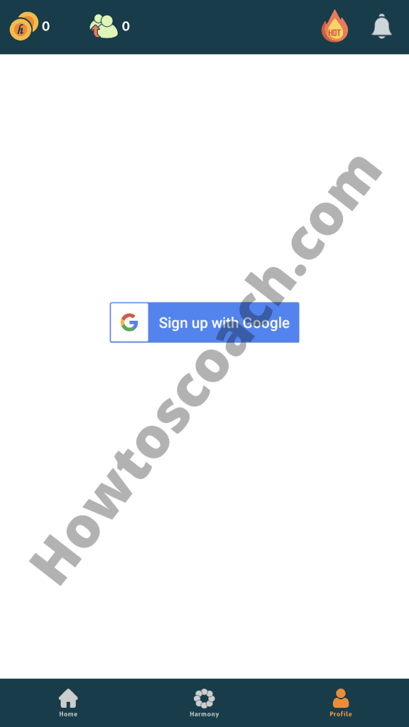 En primer lugar, toque Registrarse con Google en MyHarmony