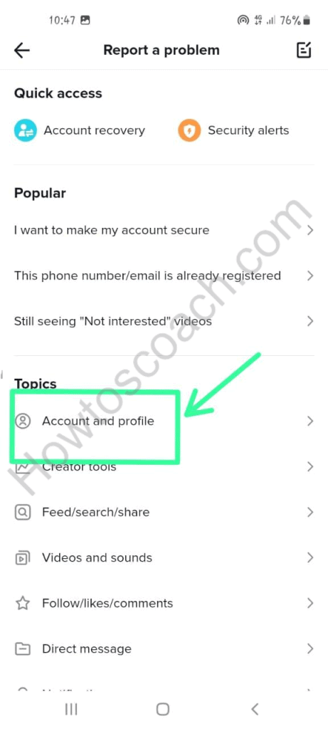 Seleccione la opción de cuenta y perfil