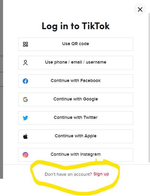 Regístrese para obtener una cuenta de TikTok.