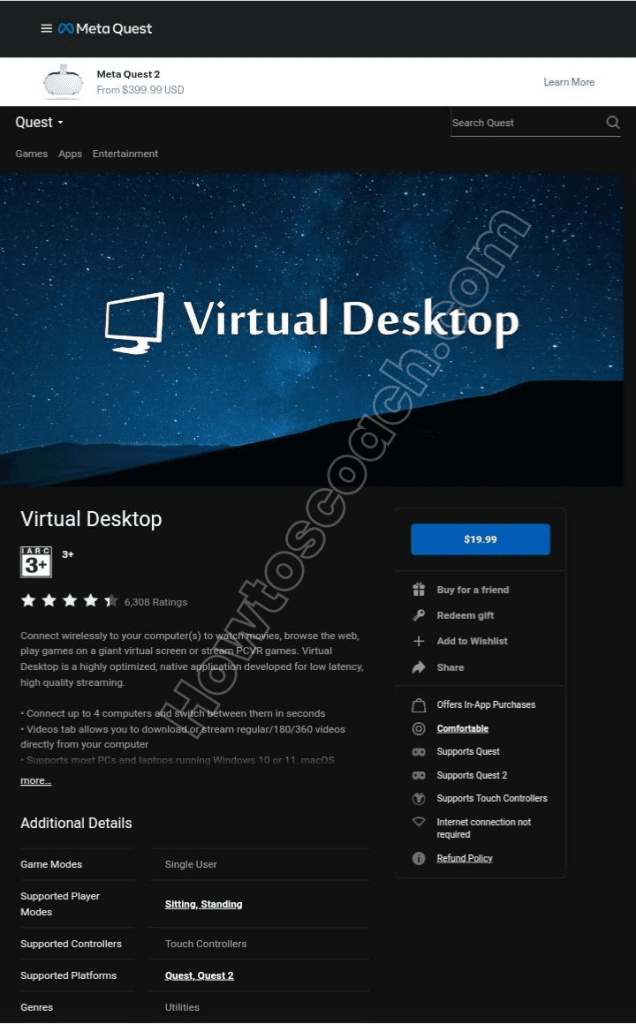 Descargue e instale Virtual Desktop para su dispositivo Oculus.