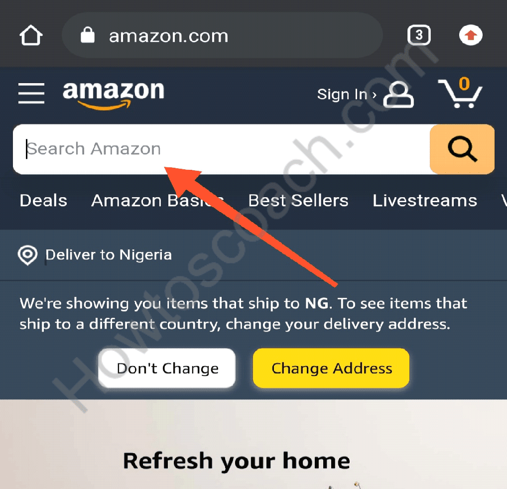 En su navegador, vaya a Amazon.com.  En la barra de búsqueda, escribe "Just Dance 2022" 